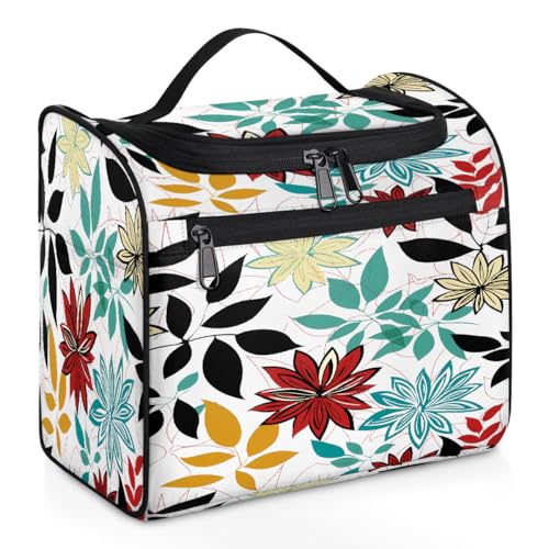 Mexpekil Kulturbeutel zum Aufhängen mit farbigen Blumen und Blättern für Damen und Herren, groß, wasserdicht, Make-up, Kosmetik, Kulturbeutel für Reisen, mehrfarbig, 10.2 x 6.5 x 9.2 inches, von Mexpekil