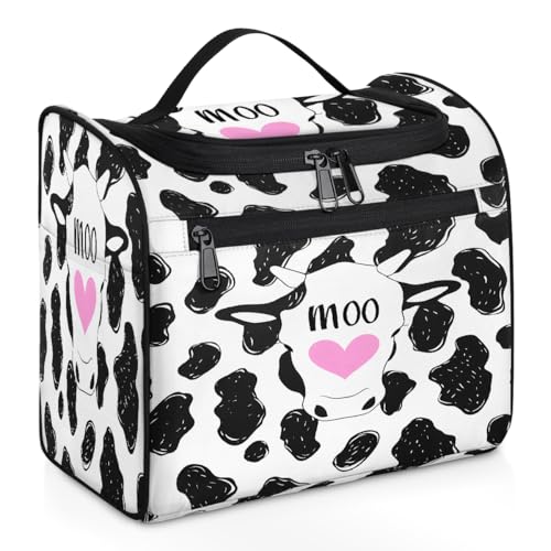 Mexpekil Kulturbeutel zum Aufhängen mit niedlichem Kuh-Aufdruck, für Damen und Herren, groß, wasserdicht, Make-up, Kosmetik, Kulturbeutel für Reisen, mehrfarbig, 10.2 x 6.5 x 9.2 inches, Kulturbeutel von Mexpekil