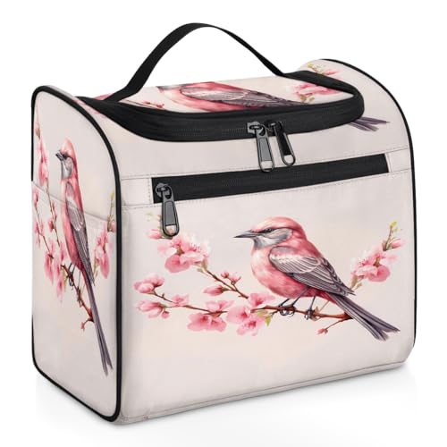 Mexpekil Kulturbeutel zum Aufhängen mit rosa Blumenzweigen, für Damen und Herren, groß, wasserdicht, Make-up, Kosmetik, Kulturbeutel für Reisen, mehrfarbig, 10.2 x 6.5 x 9.2 inches, Kulturbeutel von Mexpekil