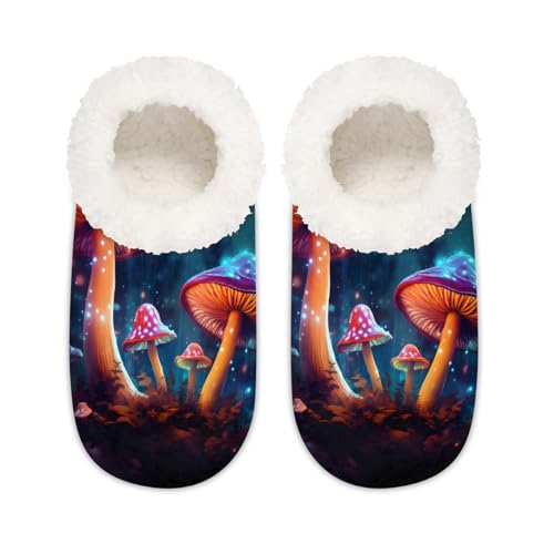Mexpekil Leuchtende Pilz-Hausschuhe für Damen und Herren, abstrakte tropische Pflanzen, Memory-Schaum, Hausschuhe, Hausschuhe, Socken, multi, 37.5/38.5 EU Weit von Mexpekil