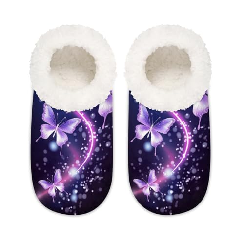 Mexpekil Leuchtende Schmetterlings-Hausschuhe für Damen und Herren, abstrakte Schmetterlings-Memory-Foam-Hausschuhe, Slipper-Socken, multi, 37.5/38.5 EU Weit von Mexpekil