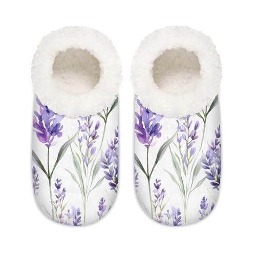 Mexpekil Lila Elegante Lavendel Damen Hausschuhe Fuzzy House Slipper rutschfeste Schuhe für Damen Herren Damen, Lila Eleganter Lavendel, Large von Mexpekil