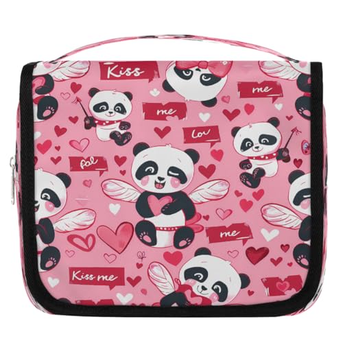 Mexpekil Love Day Kulturbeutel mit Panda-Tiermotiv, für Damen, Herren, Damen, wasserdicht, hängende Reise-Kulturbeutel mit Haken, Kosmetik-Make-up-Tasche Organizer von Mexpekil