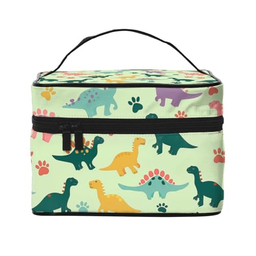Mexpekil Make-up-Tasche, Reise-Kosmetiktasche, große Kapazität, Make-Up-Organizer, Aufbewahrungstasche, tragbare Kulturbeutel für Frauen und Mädchen, Bunte Dinosaurier-Fußabdrücke, Einheitsgröße von Mexpekil
