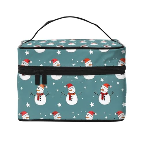 Mexpekil Make-up-Tasche, Reise-Kosmetiktasche, große Kapazität, Make-Up-Organizer, Aufbewahrungstasche, tragbare Kulturbeutel für Frauen und Mädchen, Cartoon-Weihnachts-Schneemann, Einheitsgröße von Mexpekil