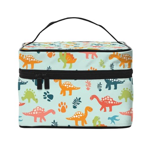 Mexpekil Make-up-Tasche, Reise-Kosmetiktasche, große Kapazität, Make-Up-Organizer, Aufbewahrungstasche, tragbare Kulturbeutel für Frauen und Mädchen, Dinosaurier-Fußabdrücke, Einheitsgröße von Mexpekil