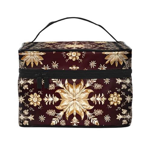 Mexpekil Make-up-Tasche, Reise-Kosmetiktasche, große Kapazität, Make-Up-Organizer, Aufbewahrungstasche, tragbare Kulturbeutel für Frauen und Mädchen, Goldene Schneeflocke für Weihnachten, von Mexpekil