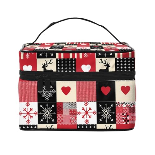 Mexpekil Make-up-Tasche, Reise-Kosmetiktasche, große Kapazität, Make-Up-Organizer, Aufbewahrungstasche, tragbare Kulturbeutel für Frauen und Mädchen, Patchwork Weihnachten, Einheitsgröße von Mexpekil