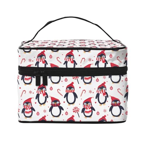 Mexpekil Make-up-Tasche, Reise-Kosmetiktasche, große Kapazität, Make-Up-Organizer, Aufbewahrungstasche, tragbare Kulturbeutel für Frauen und Mädchen, Pinguine Weihnachten, Einheitsgröße von Mexpekil