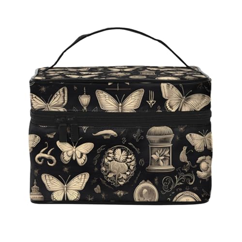 Mexpekil Make-up-Tasche, Reise-Kosmetiktasche, große Kapazität, Make-Up-Organizer, Aufbewahrungstasche, tragbare Kulturbeutel für Frauen und Mädchen, Retro-Uhr mit Schmetterlingen, Einheitsgröße von Mexpekil