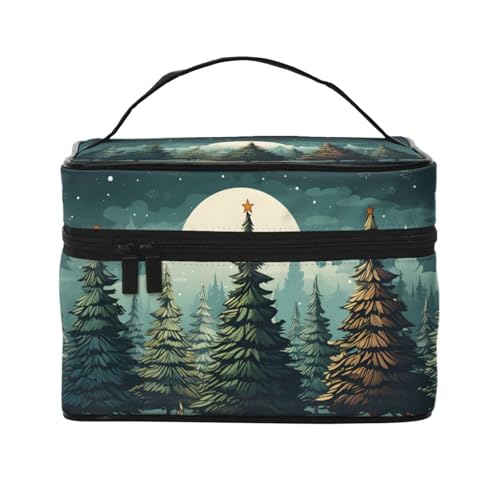 Mexpekil Make-up-Tasche, Reise-Kosmetiktasche, große Kapazität, Make-Up-Organizer, Aufbewahrungstasche, tragbare Kulturbeutel für Frauen und Mädchen, Tannenwaldgrün Weihnachten, Einheitsgröße von Mexpekil