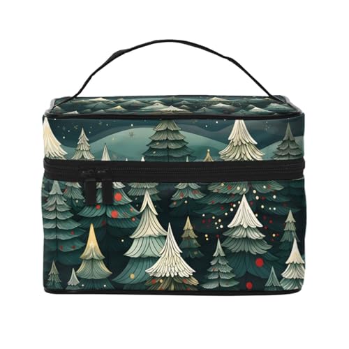 Mexpekil Make-up-Tasche, Reise-Kosmetiktasche, große Kapazität, Make-Up-Organizer, Aufbewahrungstasche, tragbare Kulturbeutel für Frauen und Mädchen, Waldgrün Weihnachten, Einheitsgröße von Mexpekil