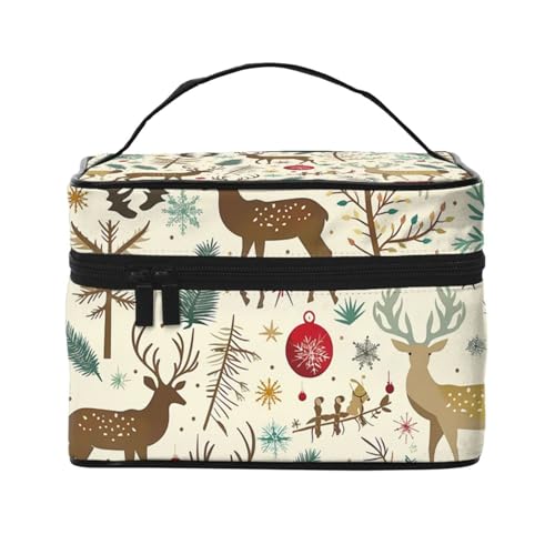 Mexpekil Make-up-Tasche, Reise-Kosmetiktasche, große Kapazität, Make-Up-Organizer, Aufbewahrungstasche, tragbare Kulturbeutel für Frauen und Mädchen, Weihnachts-Hirsch-Dekoration, Einheitsgröße von Mexpekil