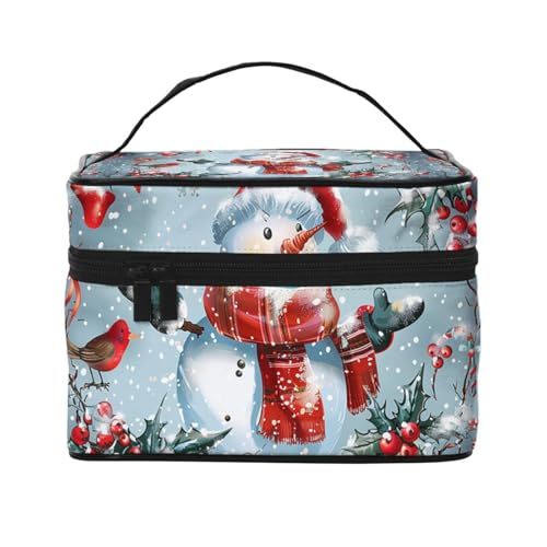 Mexpekil Make-up-Tasche, Reise-Kosmetiktasche, große Kapazität, Make-Up-Organizer, Aufbewahrungstasche, tragbare Kulturbeutel für Frauen und Mädchen, Weihnachts-Schneemann-Pflanze, Einheitsgröße von Mexpekil
