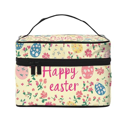 Mexpekil Make-up-Tasche für Damen, Reise-Kosmetiktasche, große Kapazität, Make-Up-Organizer, Aufbewahrungstasche, tragbare Kulturbeutel für Frauen und Mädchen, Frohe Ostern Blumeneier, Einheitsgröße von Mexpekil