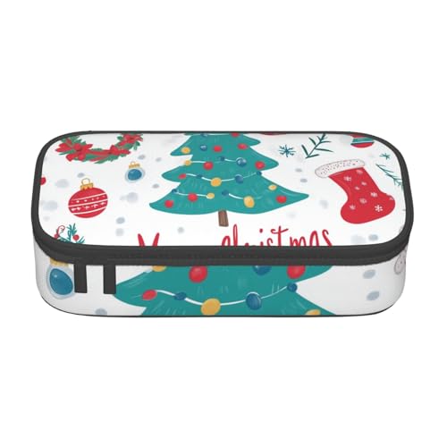 Mexpekil Merry Christmas Tree Socks Pattern Pencil Case for Girls Boys Pencil Bag Stationery Organizer with Compartments School Supply Bag for Students Office, Frohe Weihnachtsbaum-Socken, Muster von Mexpekil
