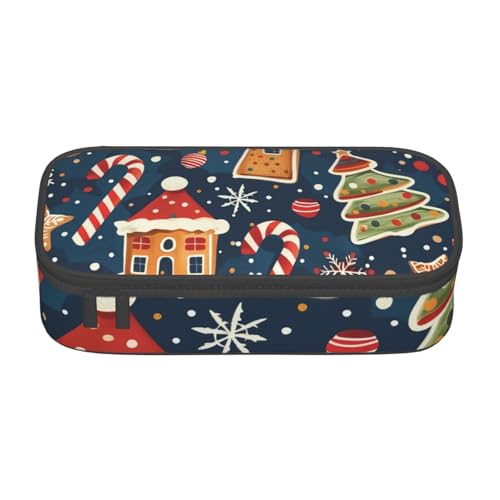 Mexpekil Merry Christmas Tree Socks Pattern Pencil Case for Girls Boys Pencil Bag Stationery Organizer with Compartments School Supply Bag for Students Office, Niedliches Lebkuchen-Weihnachts-Muster von Mexpekil