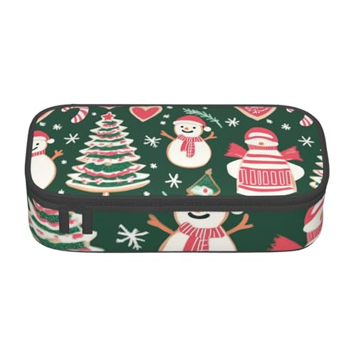 Mexpekil Merry Christmas Tree Socks Pattern Pencil Case for Girls Boys Pencil Bag Stationery Organizer with Compartments School Supply Bag for Students Office, Süßer Schneemann Weihnachtsbaum grün von Mexpekil