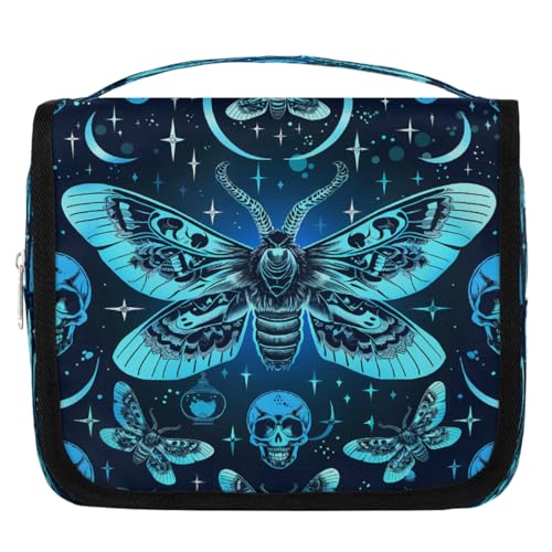 Mexpekil Mystical Gothic Totenkopf Schmetterling Kulturbeutel für Damen Herren Damen Wasserdicht Hängende Reise Kulturbeutel mit Haken Kosmetik Make-up Tasche Organizer von Mexpekil
