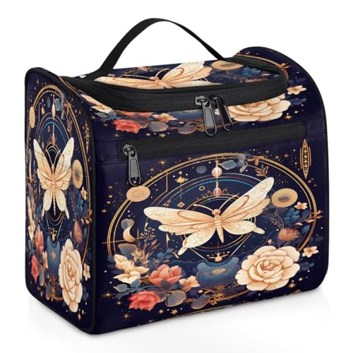 Mexpekil Mystical Kulturbeutel zum Aufhängen, Motiv: Schmetterling, Libelle, Blume, für Damen und Herren, groß, wasserdicht, Make-up, Kosmetik, Kulturbeutel für Reisen, mehrfarbig, 10.2 x 6.5 x 9.2 von Mexpekil