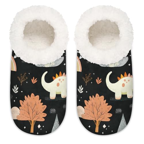 Mexpekil Niedliche Cartoon-Hausschuhe mit tropischem Dinosaurier-Motiv, flauschig, rutschfest, für Damen, Herren, Niedlicher tropischer Dinosaurier, XX-Large Breit von Mexpekil