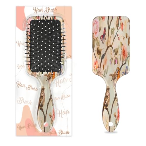 Mexpekil Niedliche Haarbürste, Motiv: Rosenvogel und Schmetterling, zum Entwirren, für nasse und trockene Haare, Massagekamm für Mädchen, Damen, Herren von Mexpekil