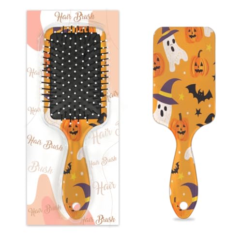 Mexpekil Niedliche Halloween-Geisterkürbisse, Fledermäuse, Entwirrungspaddel, Haarbürste, nasses, trockenes Haar, Massage-Luftkissen-Kamm für Mädchen, Damen, Herren von Mexpekil