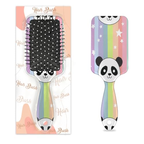 Mexpekil Niedliche Panda-Regenbogenstreifen, Entwirrungspaddel-Haarbürste, nasses, trockenes Haar, Massage-Luftkissen-Kamm für Mädchen, Damen, Herren von Mexpekil