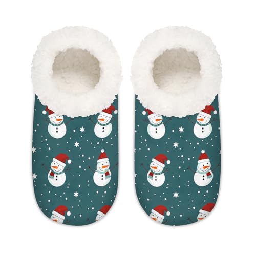 Mexpekil Niedliche Weihnachts-Schneemann-Hausschuhe für Damen, flauschige Hausschuhe, rutschfeste Schuhe für Damen, Herren und Damen, Niedliches Weihnachts-Schneemann-Muster, XX-Large Breit von Mexpekil