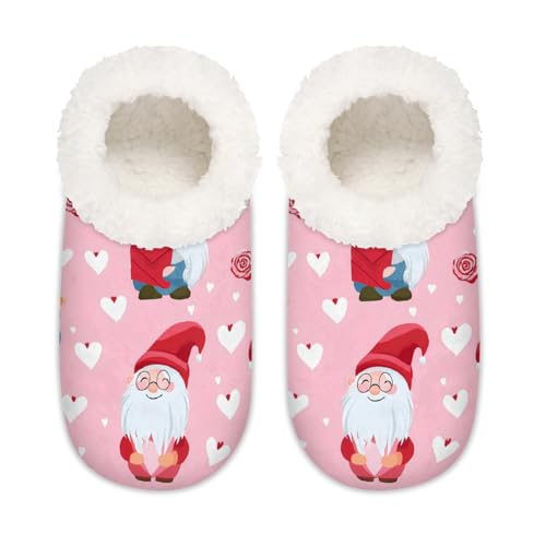 Mexpekil Niedliche Zwerge mit Herz-Motiv, flauschige Hausschuhe, rutschfeste Schuhe für Damen, Herren, Niedliche Zwerge in Herzform, Large X-Large von Mexpekil