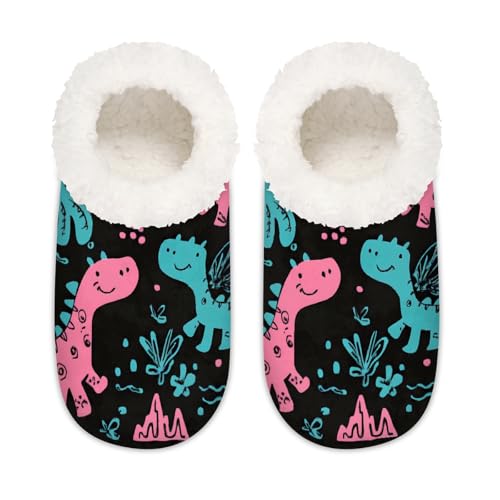 Mexpekil Niedliche blaugrüne Dinosaurier-Hausschuhe für Damen, flauschige Hausschuhe, rutschfeste Schuhe für Damen, Herren, Niedlicher blaugrüner Dinosaurier, Large X-Large von Mexpekil
