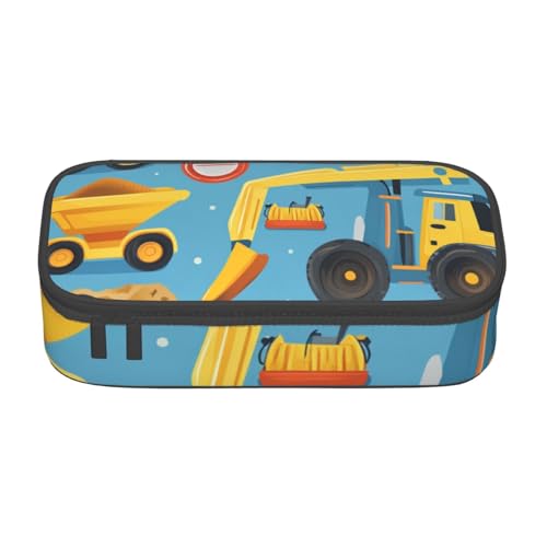 Mexpekil Niedliches rosa Dinosaurier-Federmäppchen für Mädchen Jungen Federmäppchen Schreibwaren Organizer mit Fächern Schulbedarf Tasche für Studenten Büro, Niedliche Cartoon-Baufahrzeuge, Traktoren von Mexpekil