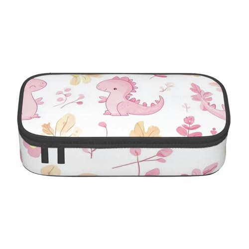Mexpekil Niedliches rosa Dinosaurier-Federmäppchen für Mädchen Jungen Federmäppchen Schreibwaren Organizer mit Fächern Schulbedarf Tasche für Studenten Büro, Niedliche rosa Dinosaurierblätter von Mexpekil