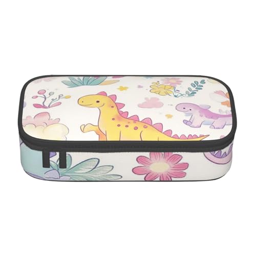 Mexpekil Niedliches rosa Dinosaurier-Federmäppchen für Mädchen Jungen Federmäppchen Schreibwaren Organizer mit Fächern Schulbedarf Tasche für Studenten Büro, Niedliches Dinosaurier-Wolkenblumen von Mexpekil
