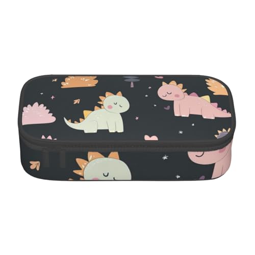 Mexpekil Niedliches rosa Dinosaurier-Federmäppchen für Mädchen Jungen Federmäppchen Schreibwaren Organizer mit Fächern Schulbedarf Tasche für Studenten Büro, Niedliches Dinosaurier-Baummuster von Mexpekil