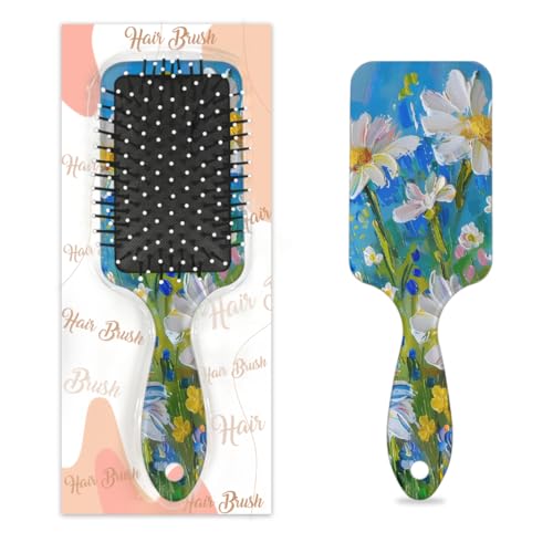 Mexpekil Ölgemälde, Gänseblümchen, Entwirrungspaddel, Haarbürste, nasses, trockenes Haar, Massage-Luftkissen-Kamm für Mädchen, Damen, Herren von Mexpekil