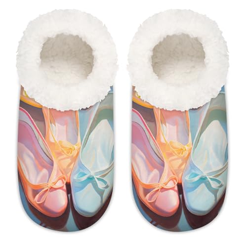 Mexpekil Ölgemälde Ballettschuhe Muster Damen Hausschuhe Fuzzy House Slipper rutschfeste Schuhe für Damen Herren Damen, Ölgemälde mit Ballettschuhen, Medium Breit von Mexpekil