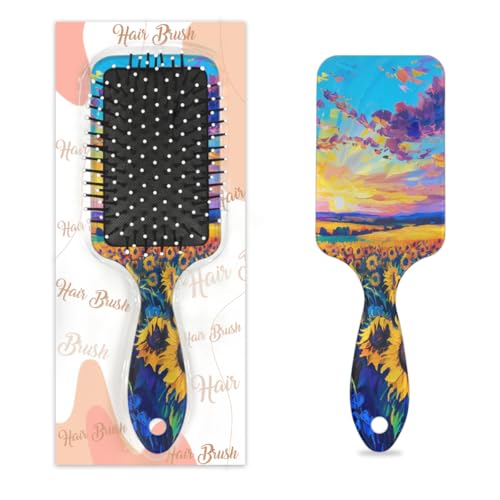 Mexpekil Ölgemalte Sonnenblumen-Entwirrungspaddel-Haarbürste, nasses, trockenes Haar, Massage-Luftkissen-Kamm für Mädchen, Damen, Herren von Mexpekil