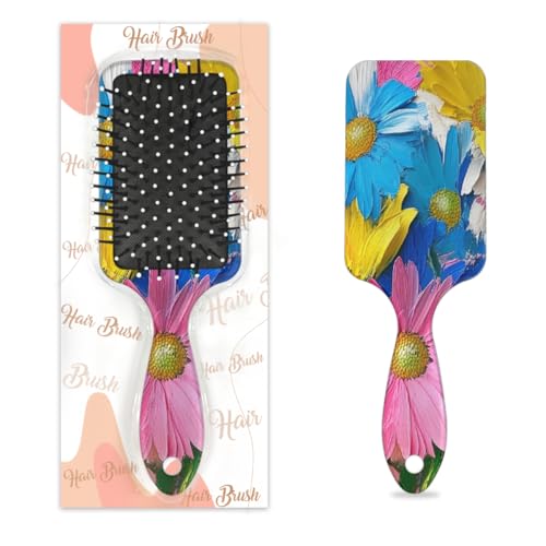 Mexpekil Ölgemalte bunte Gänseblümchen-Haarbürste, zum Entwirren von nassen und trockenen Haaren, Massage-Luftkissen-Kamm für Mädchen, Damen, Herren von Mexpekil