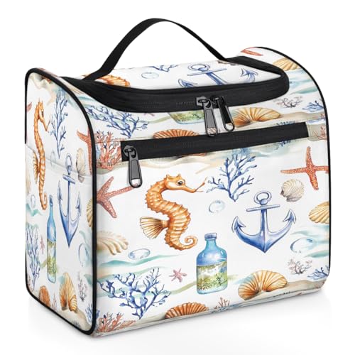 Mexpekil Ocean Sea Anchor Seepferdchen Seestern hängende Kulturtasche für Damen und Herren, groß, wasserdicht, Make-up, Kosmetik, Kulturbeutel für Reisen, mehrfarbig, 10.2 x 6.5 x 9.2 inches, von Mexpekil