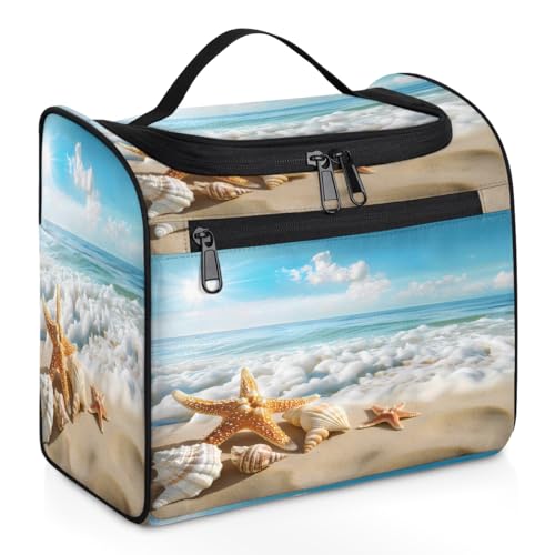 Mexpekil Ocean Sea Beach Seestern Muschel hängende Kulturbeutel für Damen und Herren, groß, wasserdicht, Make-up, Kosmetik, Kulturbeutel für Reisen, mehrfarbig, 10.2 x 6.5 x 9.2 inches, Kulturbeutel von Mexpekil