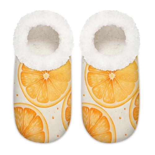 Mexpekil Orange Fruit Lemon Damen-Hausschuhe, flauschige Hausschuhe, rutschfeste Schuhe für Damen, Herren, Orange Fruit Lemon, Medium Breit von Mexpekil