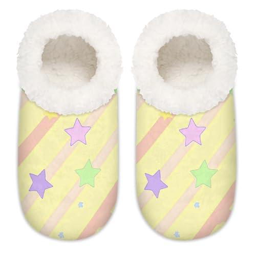 Mexpekil Pastell Sterne Muster Damen Hausschuhe Fuzzy House Slipper rutschfeste Schuhe für Damen Herren Damen, Pastellfarbene Sterne, Large X-Large von Mexpekil