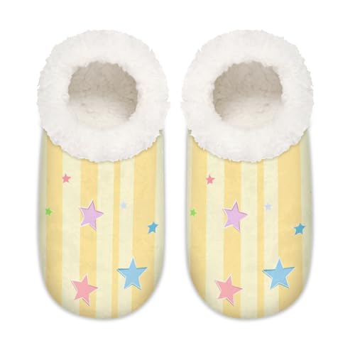 Mexpekil Pastell Sterne Streifen Muster Damen Hausschuhe Fuzzy House Slipper rutschfeste Schuhe für Damen Herren Damen, Pastellfarbene Sterne, Streifenmuster, XX-Large Breit von Mexpekil