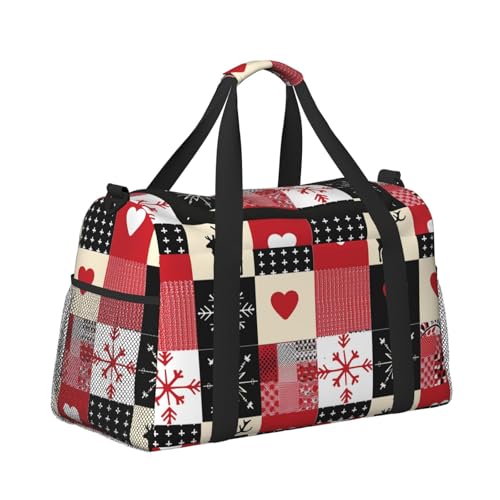 Mexpekil Patchwork Weihnachten Seesack Handgepäck Tasche Wasserdicht Sport Gym Tanztasche Große Weekender Übernachtungstasche Faltbare Reisetasche für Damen Herren, Patchwork Weihnachten, von Mexpekil