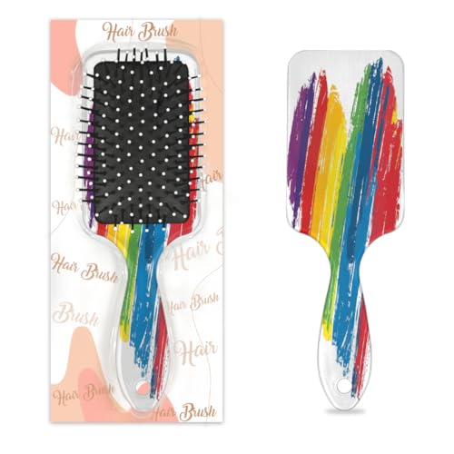 Mexpekil Rainbow Love Is Love Heart Entwirrende Paddel-Haarbürste, Nass-, Trocken-Haarbürste, Massage-Luftkissen-Kamm für Mädchen, Damen, Herren von Mexpekil
