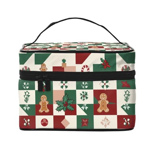 Mexpekil Reise-Kosmetiktasche, große Kapazität, Make-Up-Organizer, Aufbewahrungstasche, tragbare Kulturbeutel für Frauen und Mädchen, Kariertes Weihnachten, Einheitsgröße von Mexpekil