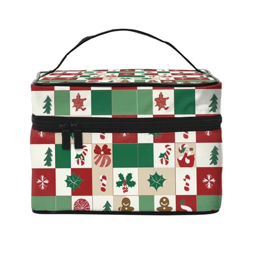 Mexpekil Reise-Kosmetiktasche, große Kapazität, Make-Up-Organizer, Aufbewahrungstasche, tragbare Kulturbeutel für Frauen und Mädchen, Schachbrettmuster Weihnachten, Einheitsgröße von Mexpekil