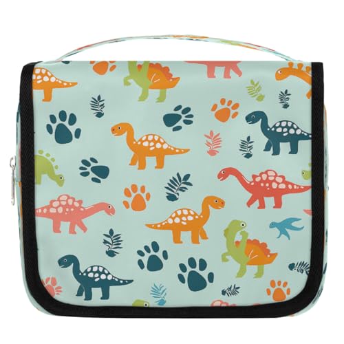 Mexpekil Reise-Kulturbeutel zum Aufhängen, für Damen, Dinosaurier, Fußabdrücke, großer Kulturbeutel, tragbar, Make-up, Kosmetik-Organizer, Taschen für Mädchen und Jungen von Mexpekil