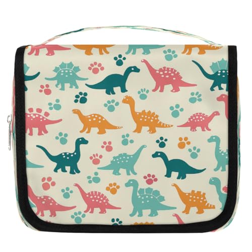 Mexpekil Reise-Kulturbeutel zum Aufhängen, für Damen, bunte Dinosaurier, Fußabdruck, großer Kulturbeutel, tragbar, Make-up, Kosmetik-Organizer, Taschen für Mädchen und Jungen von Mexpekil